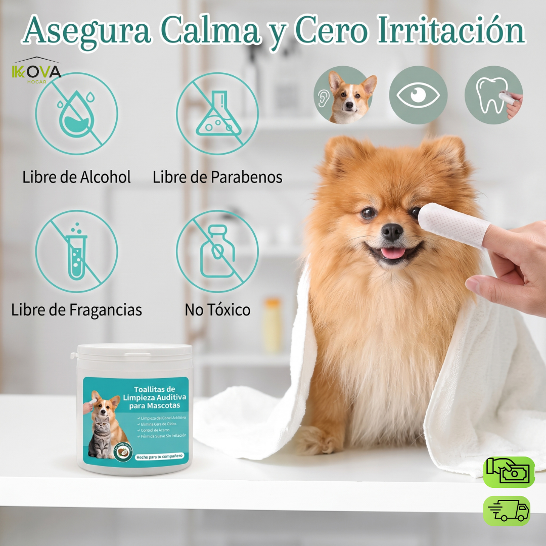 BarkBrite™ Pack x50 Und Toallitas Multiuso para Oído,Ojos, y Dientes  Para Mascotas