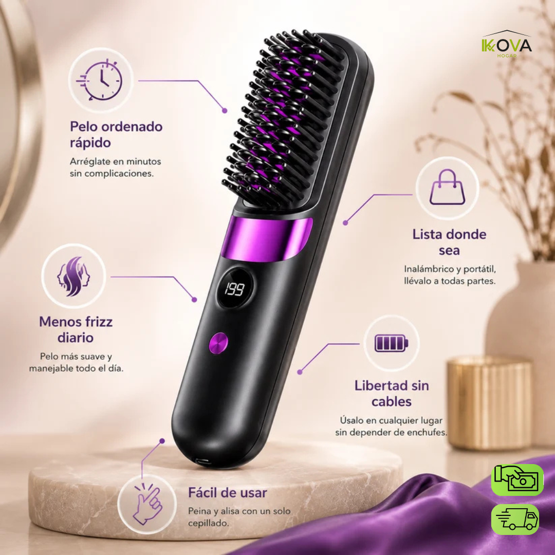 FrizzFree ™ Cepillo Alisador Eléctrico Portátil Inalámbrico Anti Frizz