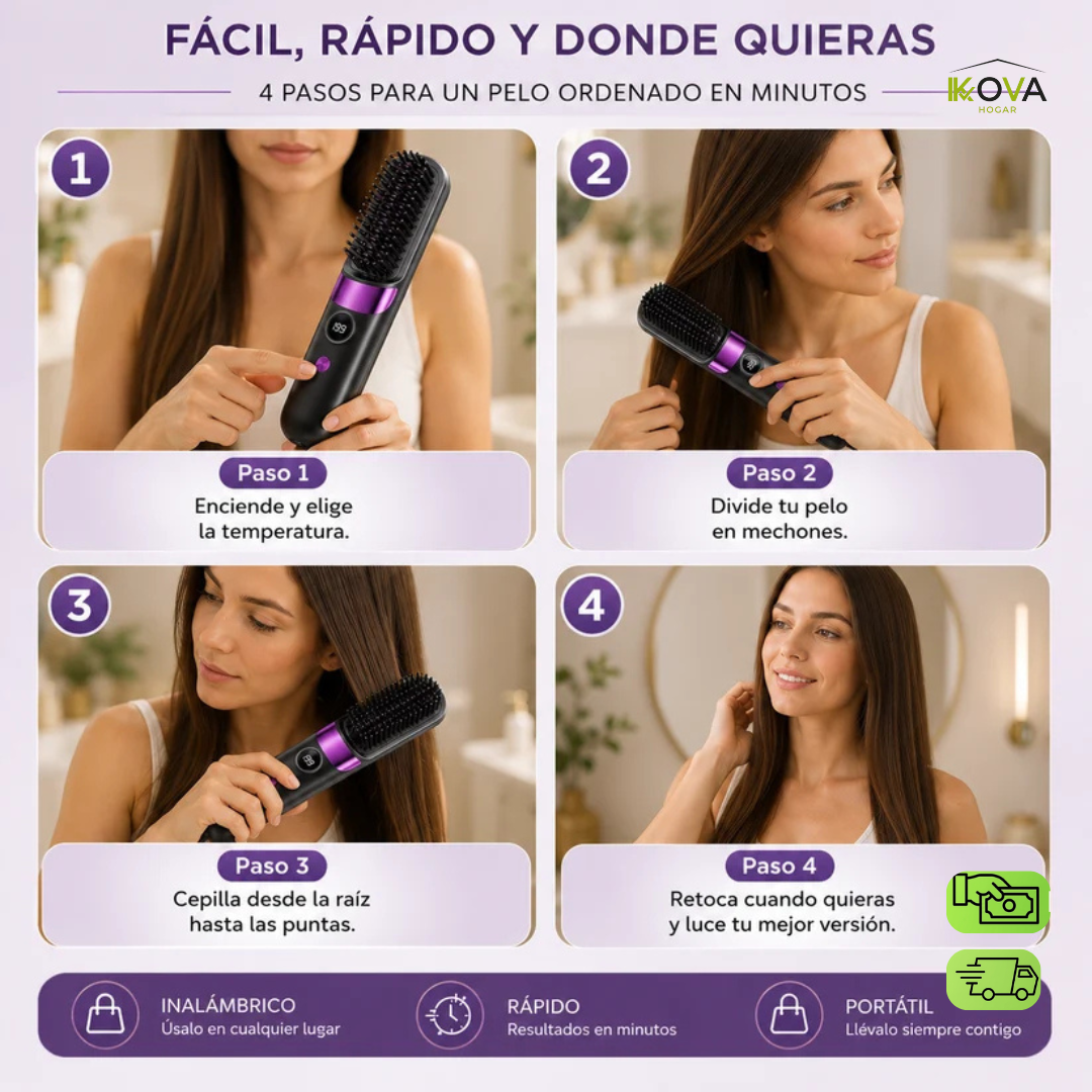 FrizzFree ™ Cepillo Alisador Eléctrico Portátil Inalámbrico Anti Frizz