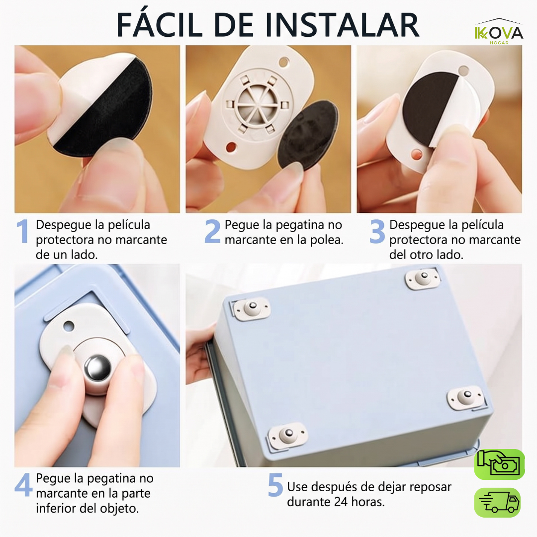 ZeroEffort™ Miniruedas Pegables Deslizamiento Instantáneo Pack x4 Und