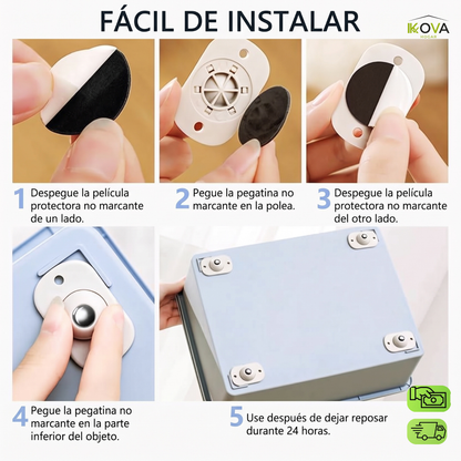 ZeroEffort™ Miniruedas Pegables Deslizamiento Instantáneo Pack x4 Und