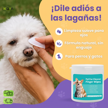 BarkBrite™ Pack x50 Und Toallitas Multiuso para Oído,Ojos, y Dientes  Para Mascotas